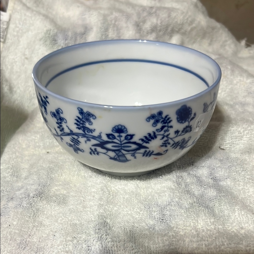 Blue and White Floral Ceramic Bowl